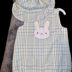 Baby Essentials Green Plaid Romper with Bunny